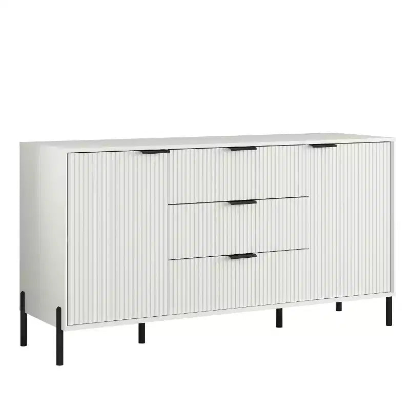 Set camera da letto 4 pezzi Modern Elegance, comò, cassettiera e 2 comodini, bianco sporco
