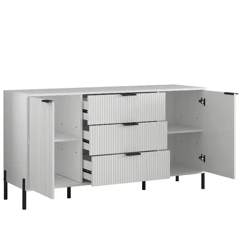 Set camera da letto 4 pezzi Modern Elegance, comò, cassettiera e 2 comodini, bianco sporco