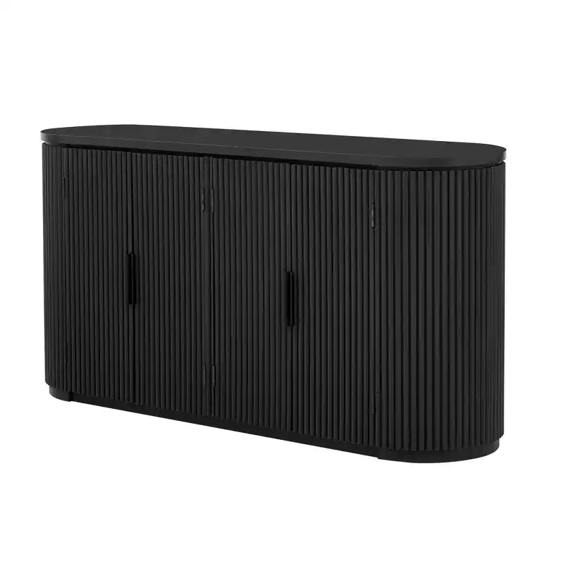 Credenza a 63" a Righe Verticali con Ripiani Regolabili e Maniglie in Metallo, Mobile Contenitore