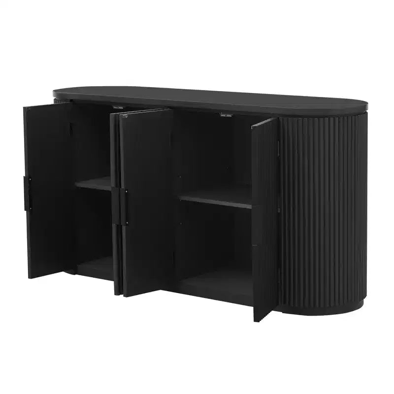 Credenza a 63" a Righe Verticali con Ripiani Regolabili e Maniglie in Metallo, Mobile Contenitore