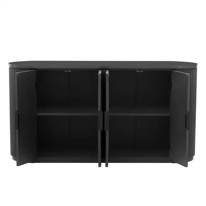 Credenza a 63" a Righe Verticali con Ripiani Regolabili e Maniglie in Metallo, Mobile Contenitore