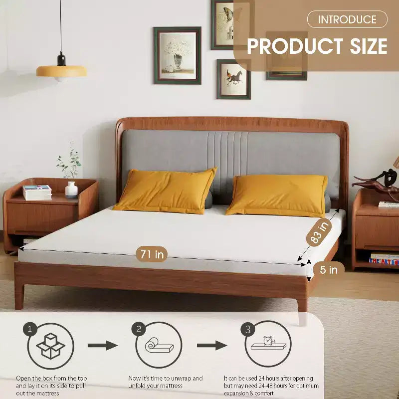 Materasso in memory foam con gel da 5 pollici, certificato CertiPUR-US, fondo antiscivolo, senza fibra di vetro, Bed-in-Box