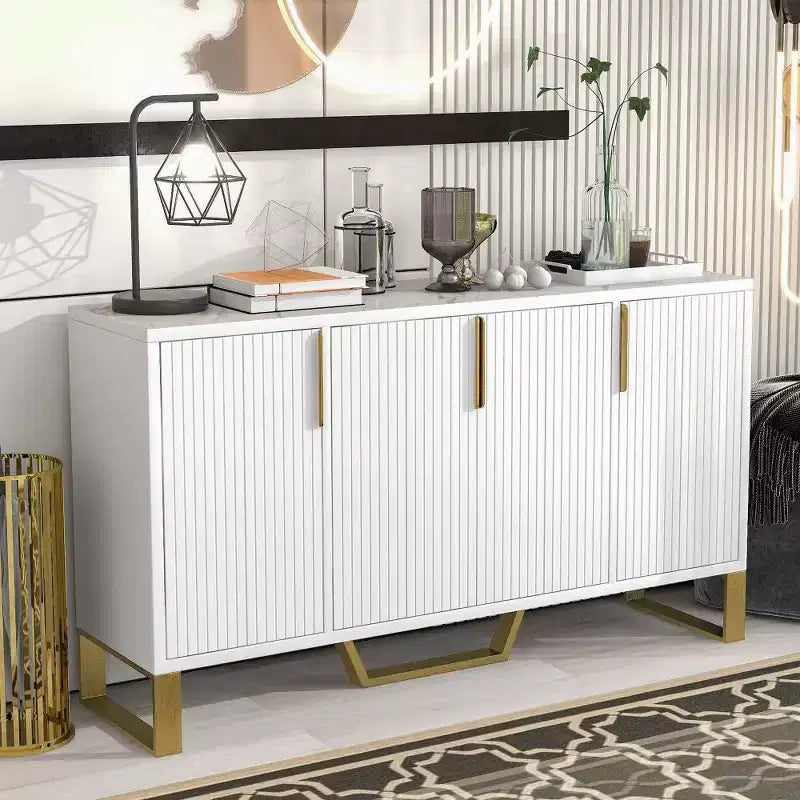 Madia Credenza da 60 Pollici con 4 Ante, Armadio Moderno da Cucina con Gambe in Metallo per Sala da Pranzo, Soggiorno, Ingresso