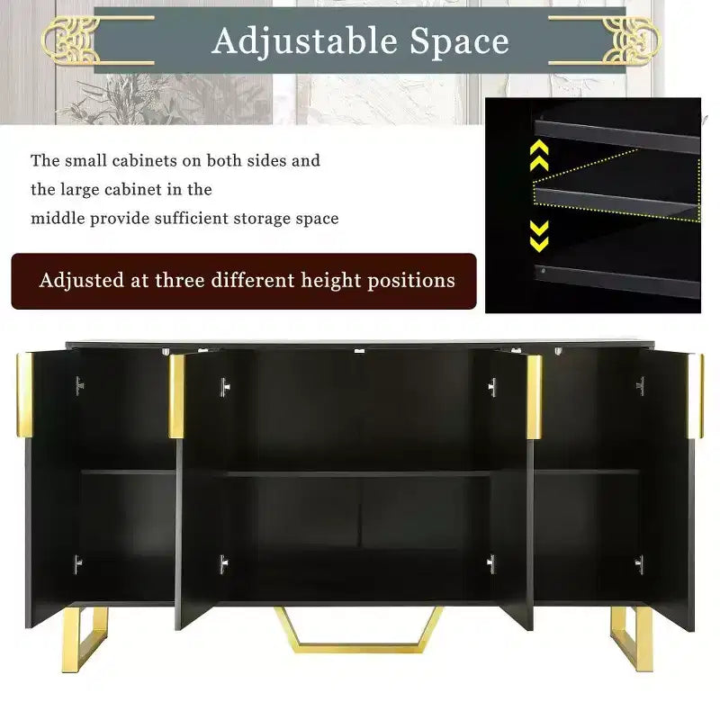 Madia Credenza da 60 Pollici con 4 Ante, Armadio Moderno da Cucina con Gambe in Metallo per Sala da Pranzo, Soggiorno, Ingresso