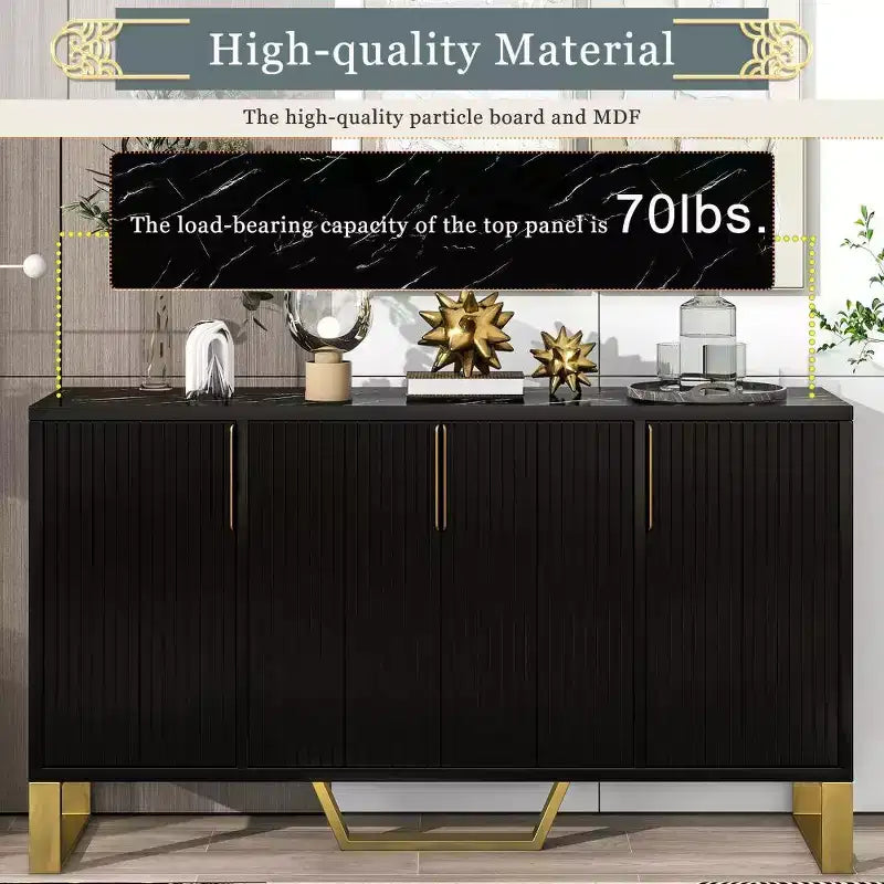 Madia Credenza da 60 Pollici con 4 Ante, Armadio Moderno da Cucina con Gambe in Metallo per Sala da Pranzo, Soggiorno, Ingresso