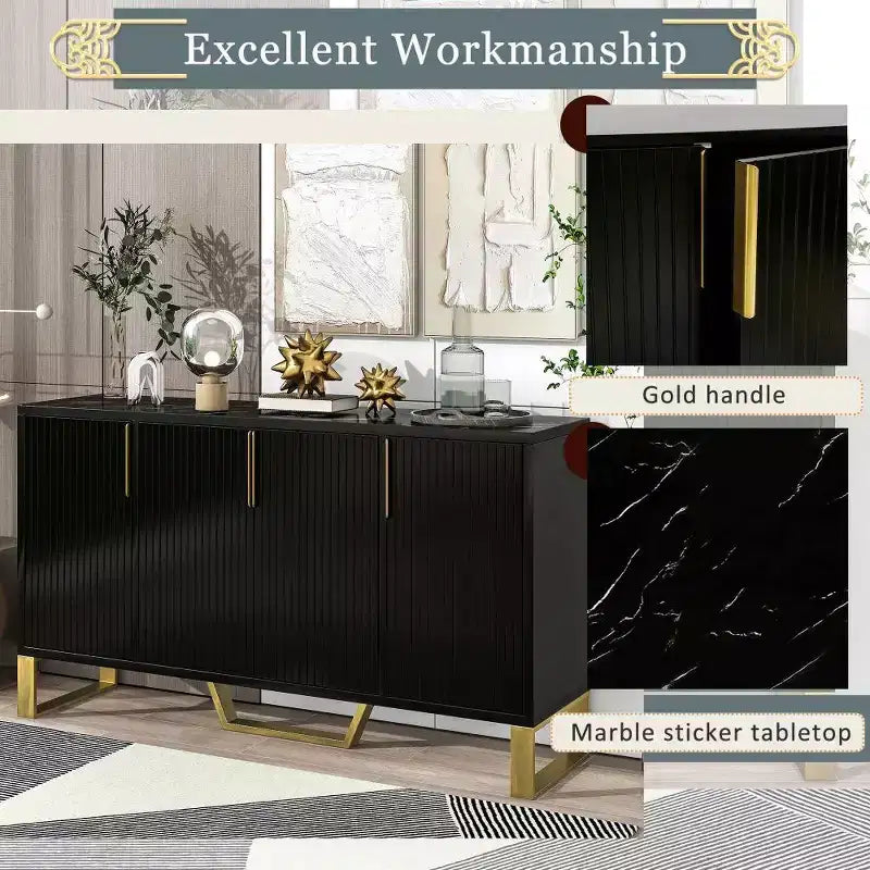 Madia Credenza da 60 Pollici con 4 Ante, Armadio Moderno da Cucina con Gambe in Metallo per Sala da Pranzo, Soggiorno, Ingresso