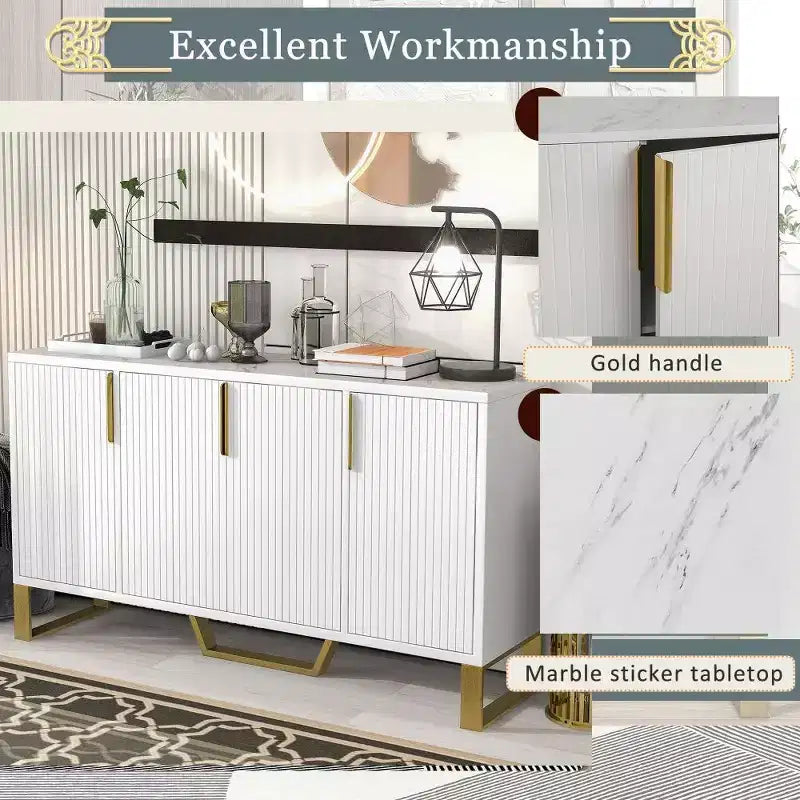 Madia Credenza da 60 Pollici con 4 Ante, Armadio Moderno da Cucina con Gambe in Metallo per Sala da Pranzo, Soggiorno, Ingresso