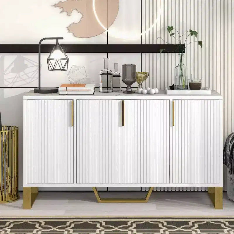 Madia Credenza da 60 Pollici con 4 Ante, Armadio Moderno da Cucina con Gambe in Metallo per Sala da Pranzo, Soggiorno, Ingresso