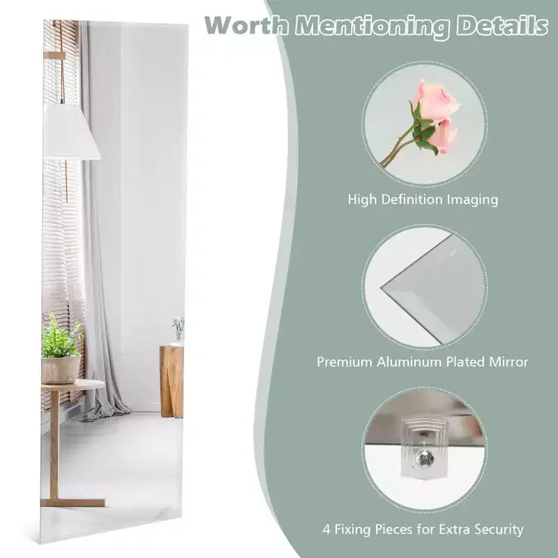 Specchio a tutta lunghezza senza cornice da parete 43 x 15 pollici, appendibile verticalmente o orizzontalmente