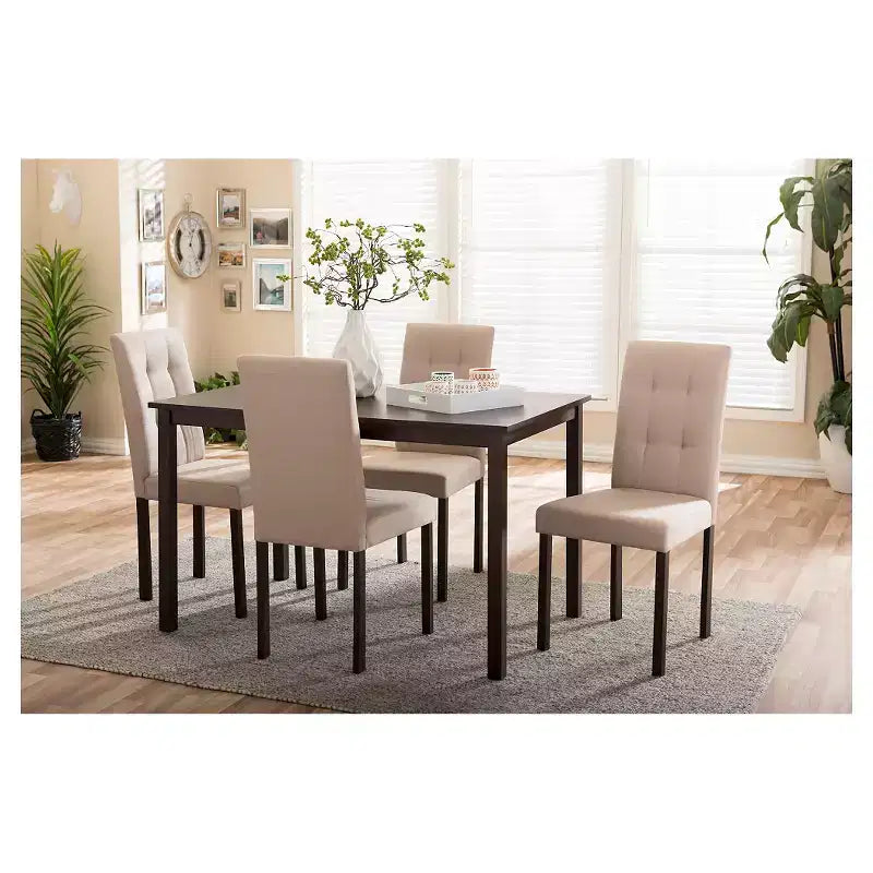 Set da pranzo moderno in tessuto imbottito con motivo a griglia, 5 pezzi, tavolo e 4 sedie