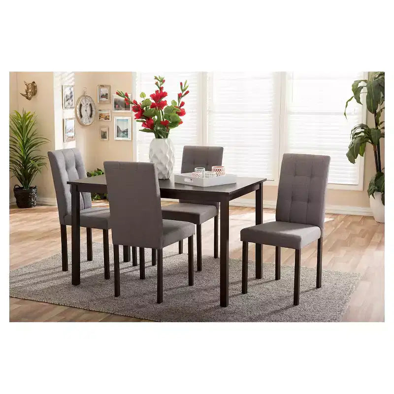 Set da pranzo moderno in tessuto imbottito con motivo a griglia, 5 pezzi, tavolo e 4 sedie