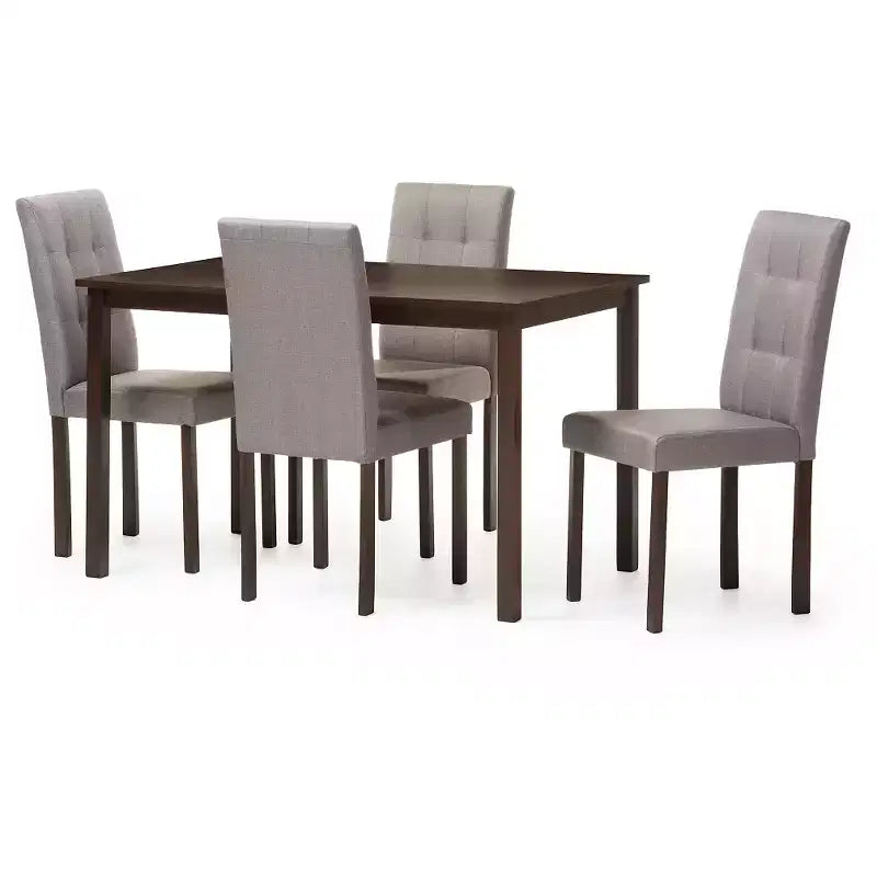 Set da pranzo moderno in tessuto imbottito con motivo a griglia, 5 pezzi, tavolo e 4 sedie