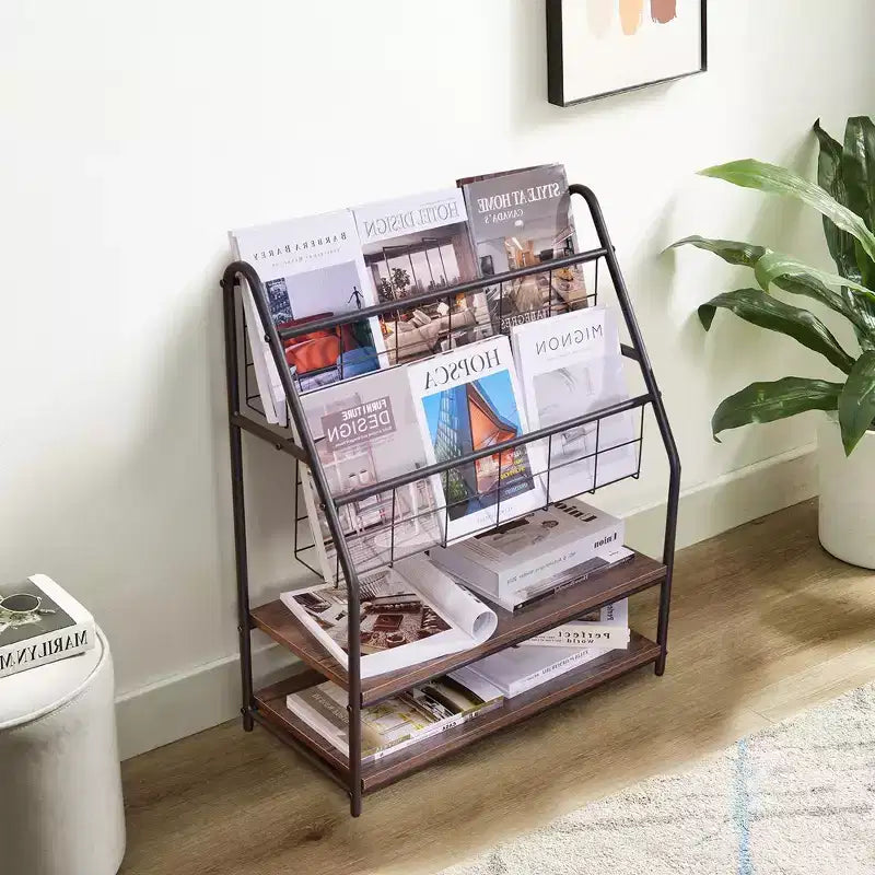 Piccola Libreria con Struttura in Metallo, Scaffale Aperto Autoportante per Piccoli Spazi