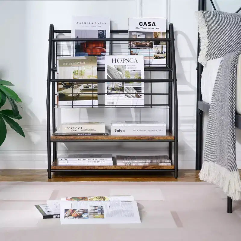 Piccola Libreria con Struttura in Metallo, Scaffale Aperto Autoportante per Piccoli Spazi