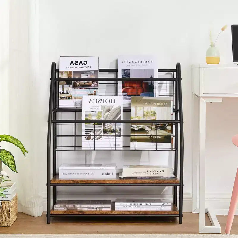 Piccola Libreria con Struttura in Metallo, Scaffale Aperto Autoportante per Piccoli Spazi
