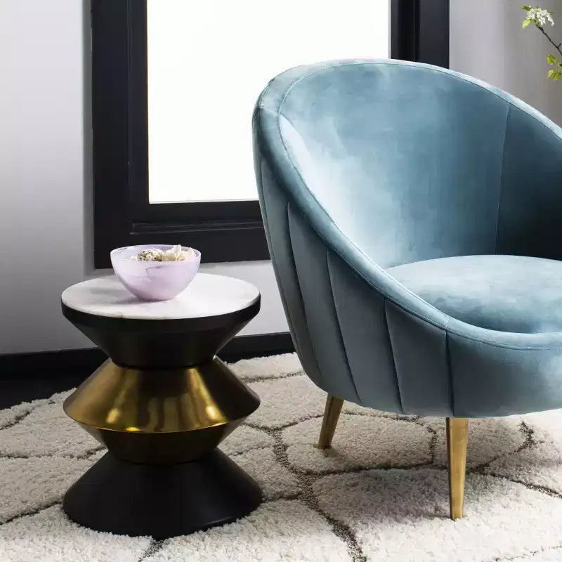 Tavolino da salotto Azizi con piano in pietra, tavolino decorativo nero e oro per soggiorno o camera da letto
