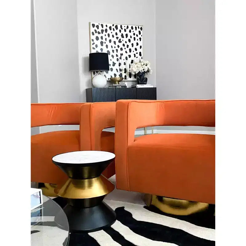 Tavolino da salotto Azizi con piano in pietra, tavolino decorativo nero e oro per soggiorno o camera da letto