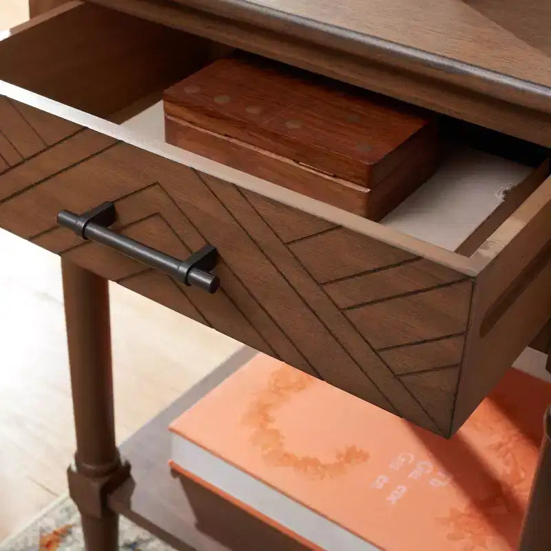Tavolino d'appoggio Peyton a 1 cassetto, tavolino in legno con cassetto portaoggetti per il soggiorno