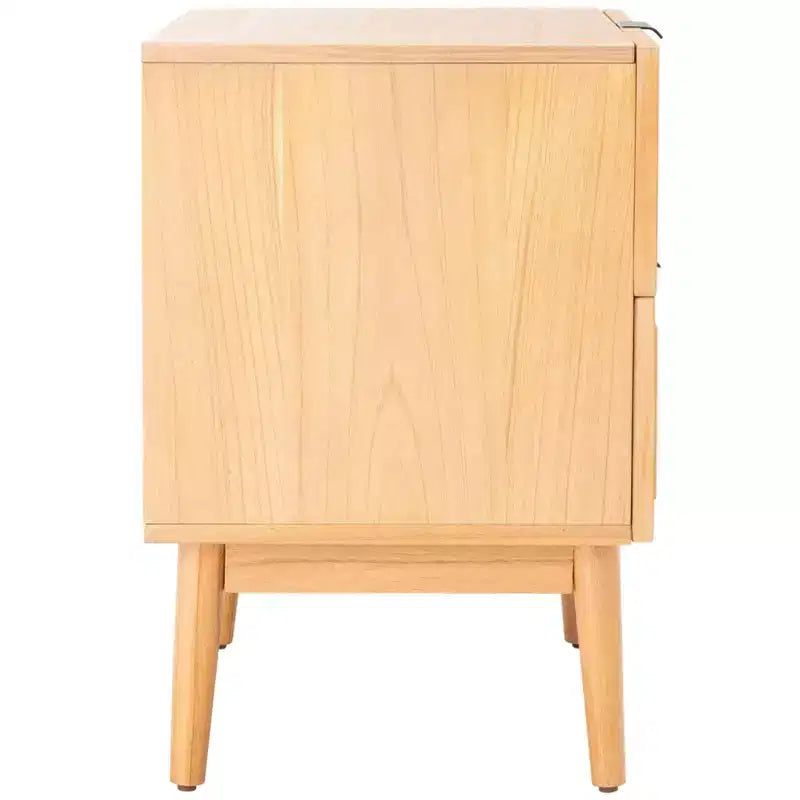 Comodino Baisley a 2 cassetti in rattan, comodino in legno Boho con frontali in vimini