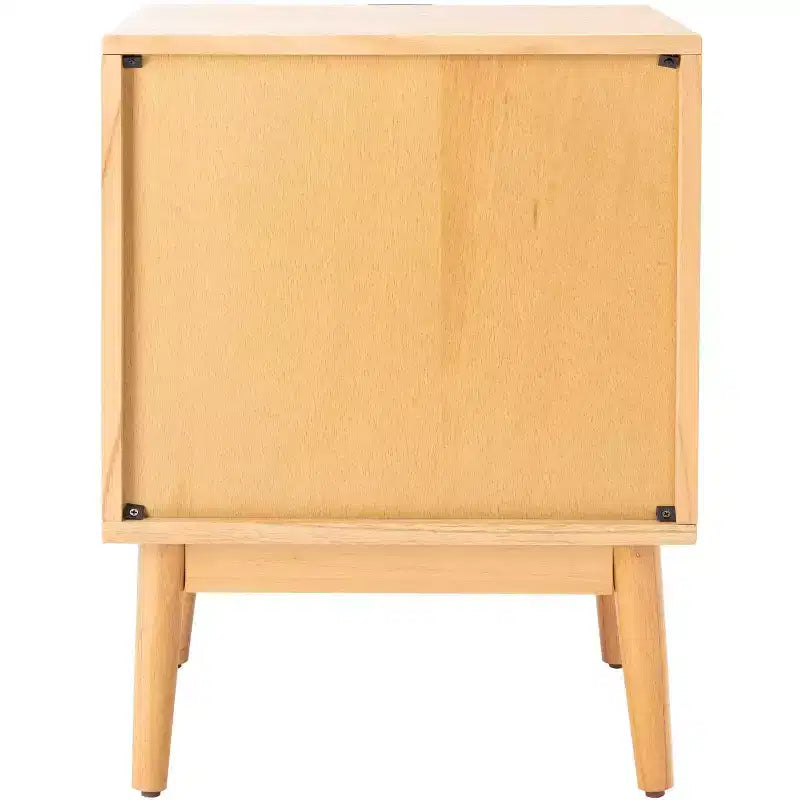 Comodino Baisley a 2 cassetti in rattan, comodino in legno Boho con frontali in vimini