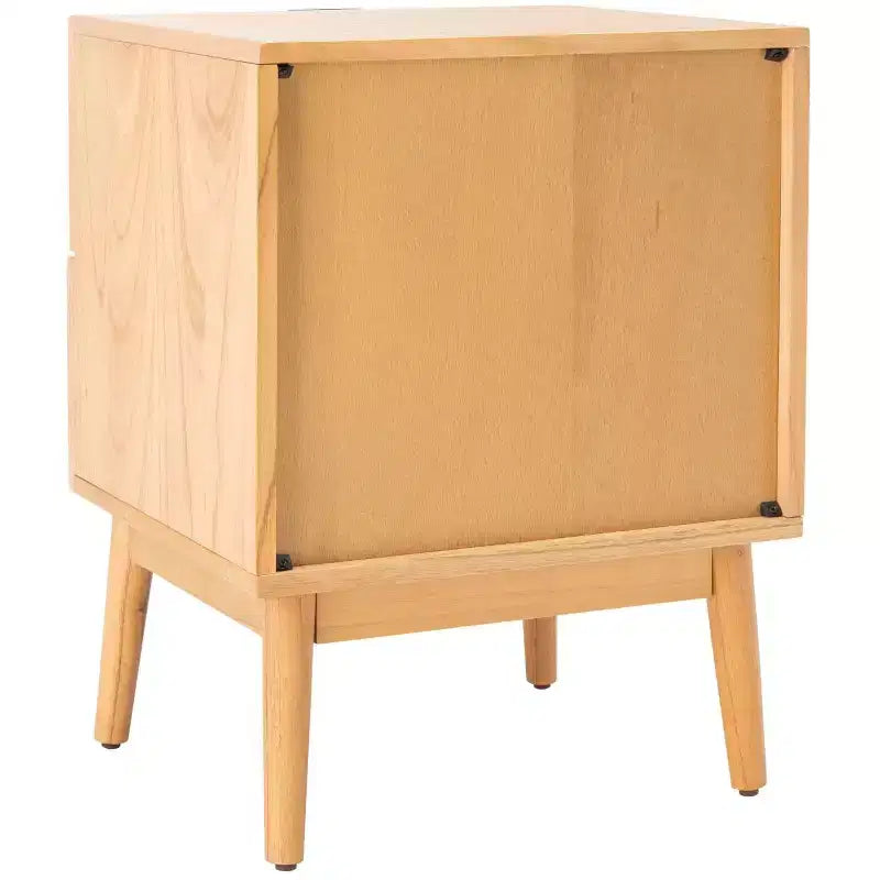 Comodino Baisley a 2 cassetti in rattan, comodino in legno Boho con frontali in vimini