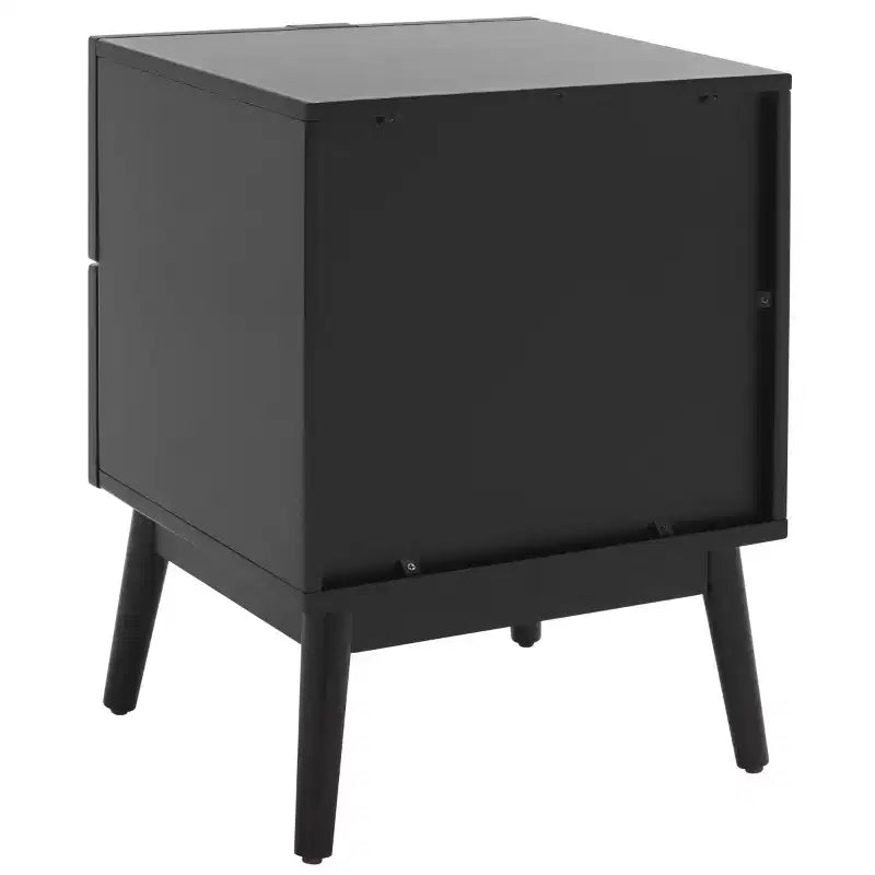 Comodino Baisley a 2 cassetti in rattan, comodino in legno Boho con frontali in vimini