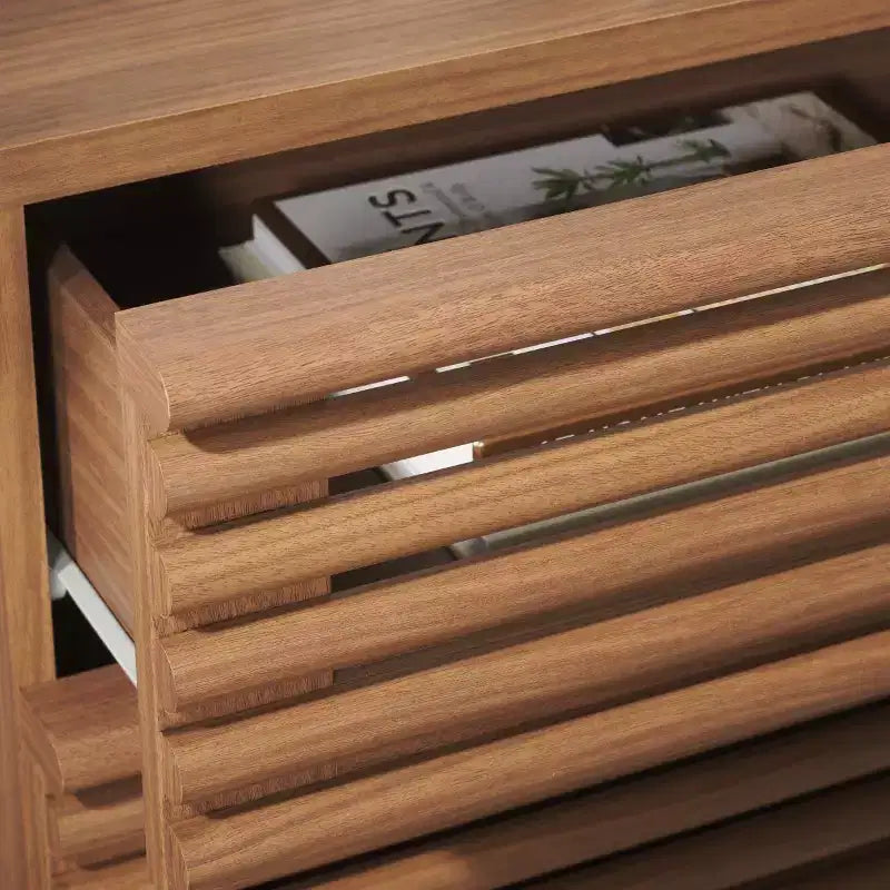 Comodino a 2 cassetti Averi, tavolino da notte in legno con doppi cassetti contenitori per camera da letto