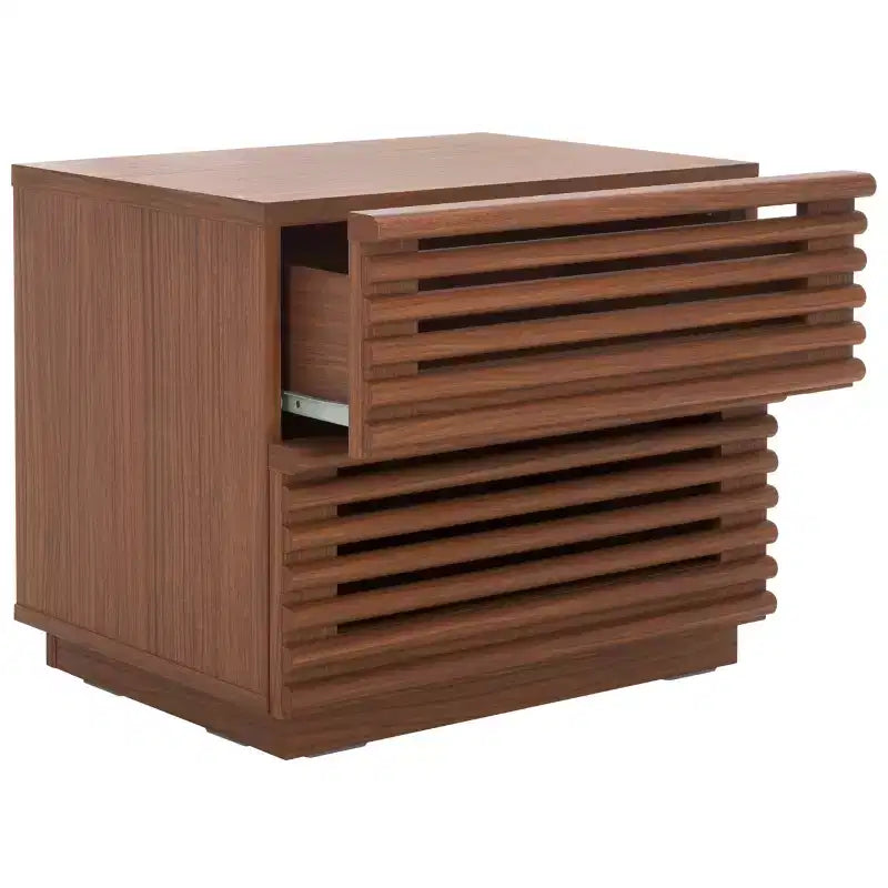 Comodino a 2 cassetti Averi, tavolino da notte in legno con doppi cassetti contenitori per camera da letto