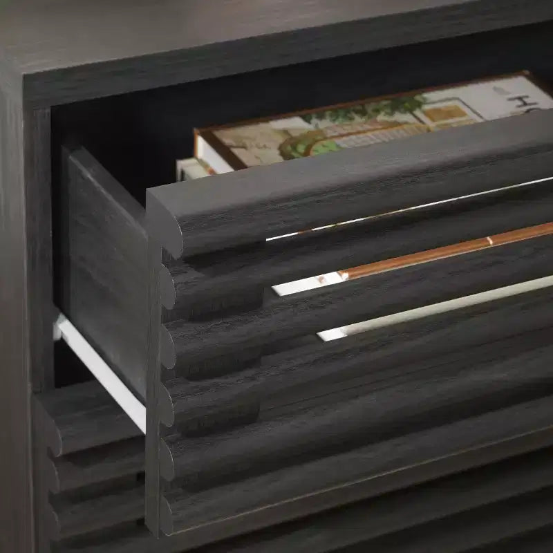 Comodino a 2 cassetti Averi, tavolino da notte in legno con doppi cassetti contenitori per camera da letto