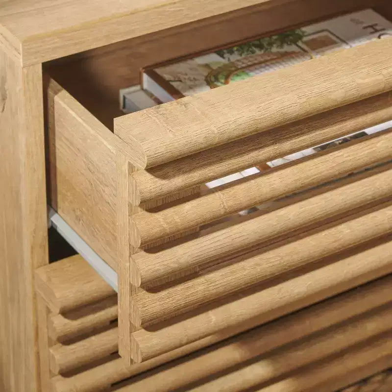 Comodino a 2 cassetti Averi, tavolino da notte in legno con doppi cassetti contenitori per camera da letto