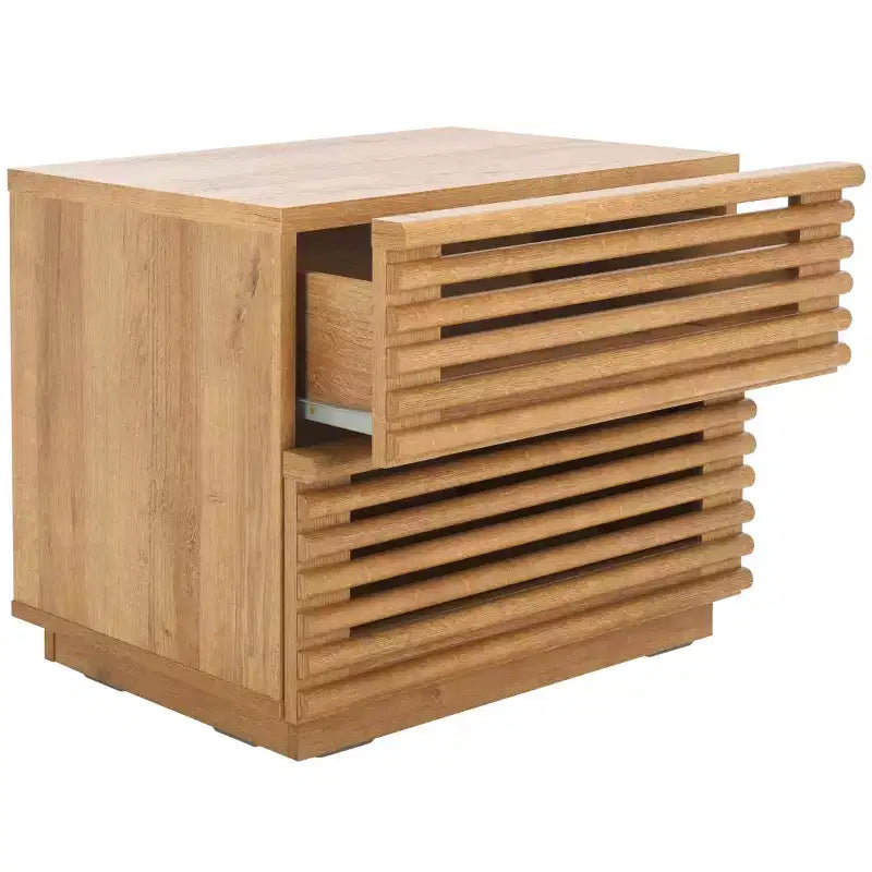 Comodino a 2 cassetti Averi, tavolino da notte in legno con doppi cassetti contenitori per camera da letto
