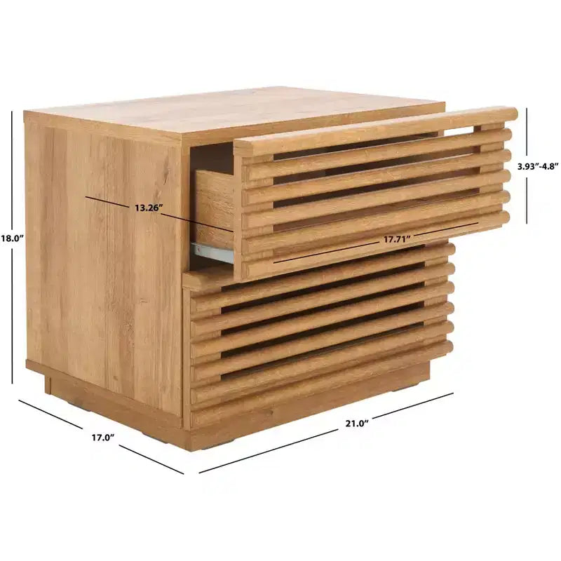 Comodino a 2 cassetti Averi, tavolino da notte in legno con doppi cassetti contenitori per camera da letto