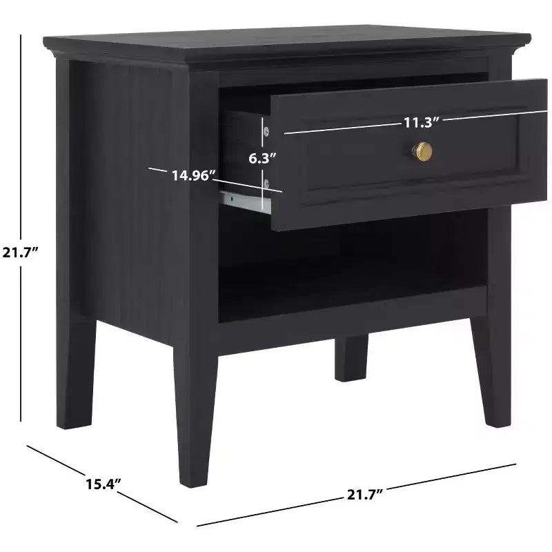 Comodino Sondra a 1 cassetto e 1 ripiano, tavolino da notte in legno con contenitore per camera da letto