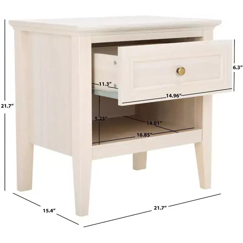 Comodino Sondra a 1 cassetto e 1 ripiano, tavolino da notte in legno con contenitore per camera da letto