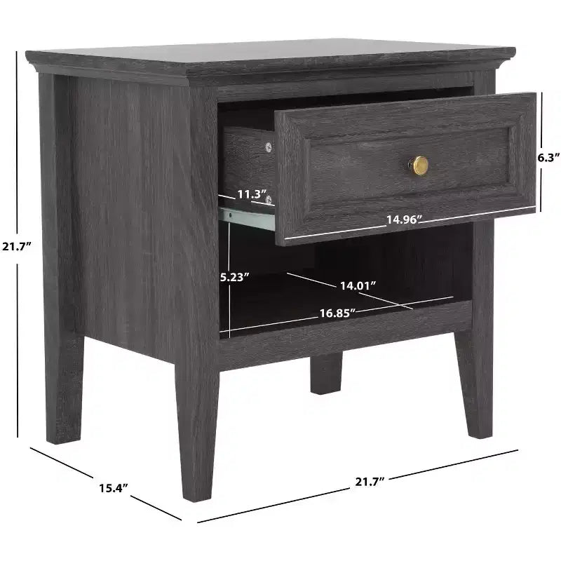 Comodino Sondra a 1 cassetto e 1 ripiano, tavolino da notte in legno con contenitore per camera da letto