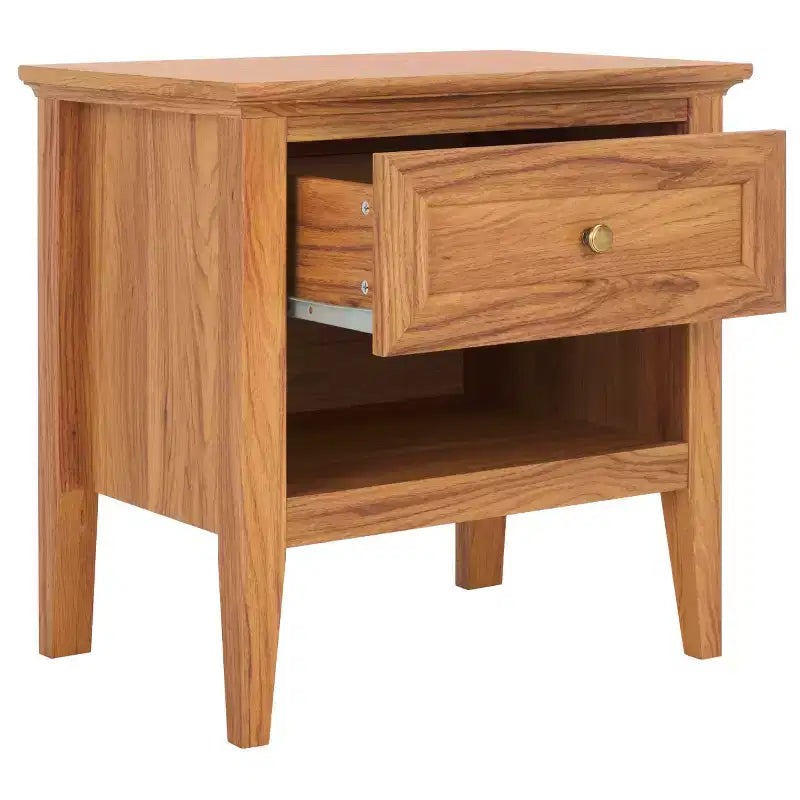 Comodino Sondra a 1 cassetto e 1 ripiano, tavolino da notte in legno con contenitore per camera da letto