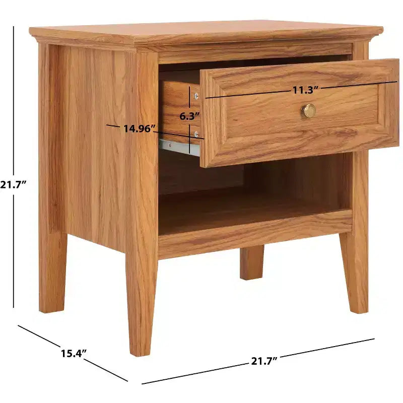 Comodino Sondra a 1 cassetto e 1 ripiano, tavolino da notte in legno con contenitore per camera da letto