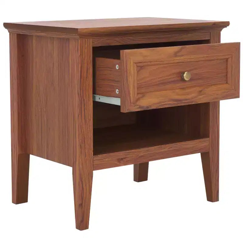 Comodino Sondra a 1 cassetto e 1 ripiano, tavolino da notte in legno con contenitore per camera da letto