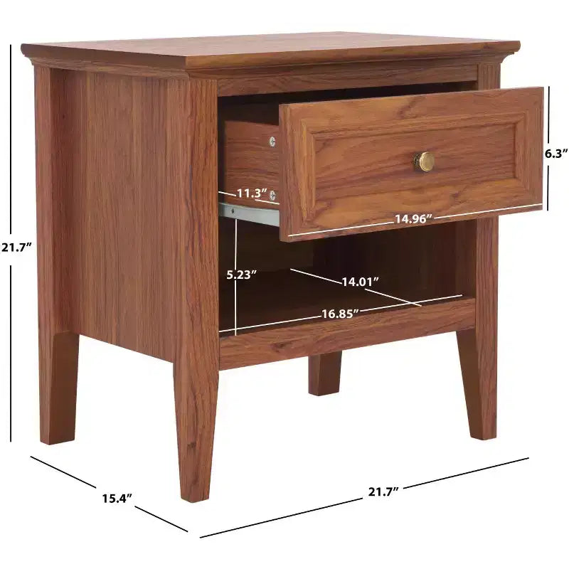 Comodino Sondra a 1 cassetto e 1 ripiano, tavolino da notte in legno con contenitore per camera da letto