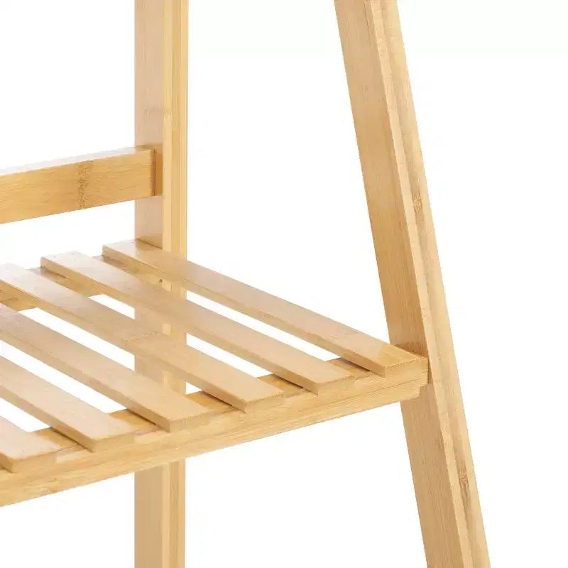 Scaffale a scala a 4 ripiani Faisal, libreria inclinata in legno naturale, contenitore espositivo aperto per soggiorno