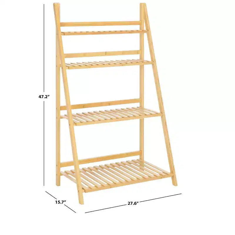 Scaffale a scala a 4 ripiani Faisal, libreria inclinata in legno naturale, contenitore espositivo aperto per soggiorno