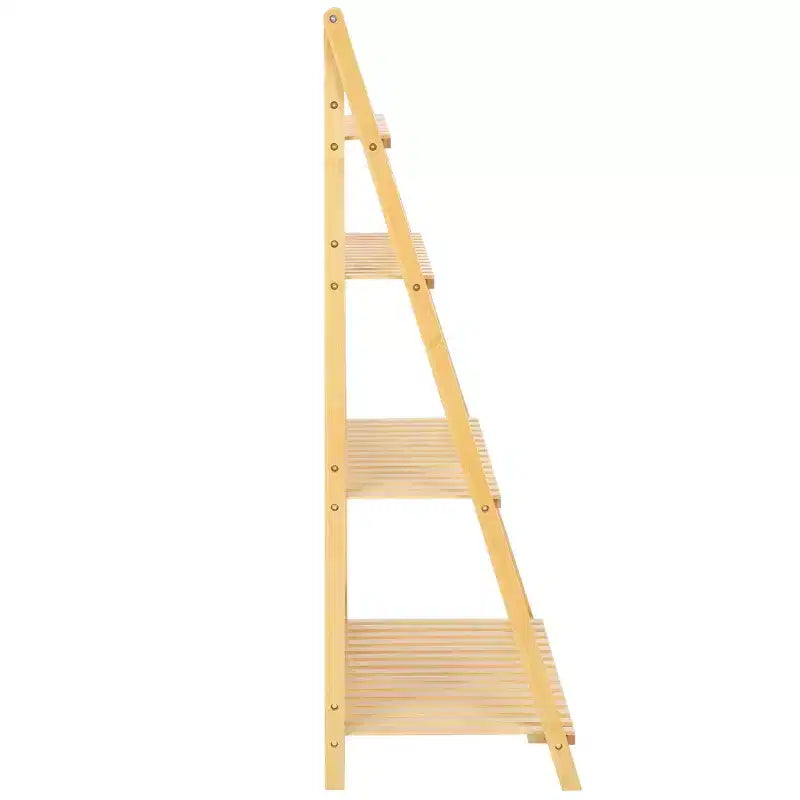 Scaffale a scala a 4 ripiani Faisal, libreria inclinata in legno naturale, contenitore espositivo aperto per soggiorno
