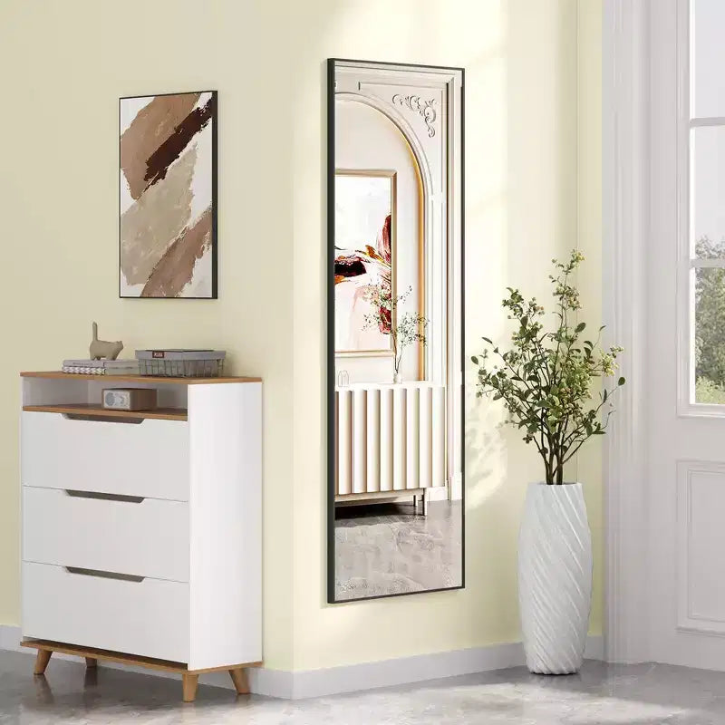 Specchio a figura intera da parete, in piedi o appoggiato, specchio da pavimento a corpo intero con cornice sottile in lega di alluminio per camera da letto
