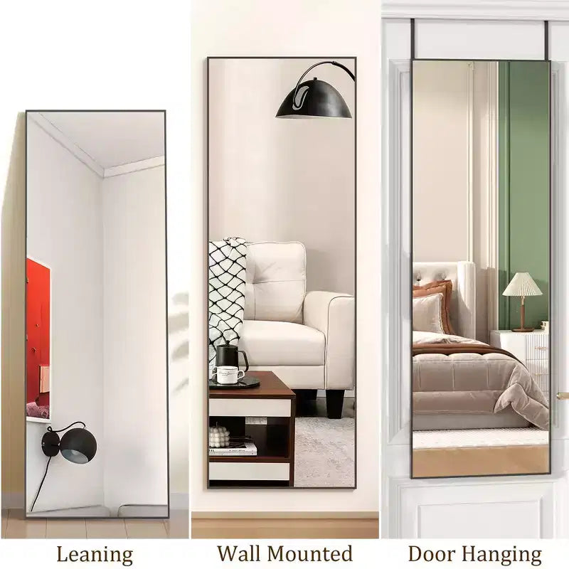 Specchio a figura intera da parete, in piedi o appoggiato, specchio da pavimento a corpo intero con cornice sottile in lega di alluminio per camera da letto